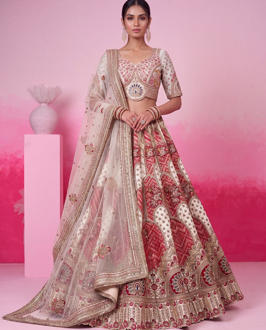 3068 - White Pure Soft Gadhwal Silk Heavy Embroidery Work Bridal Lehenga Choli